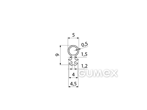 Geformtes Silikonprofil mit Loch, 9x5mm, 65°ShA, -60°C/+180°C, transparent, 